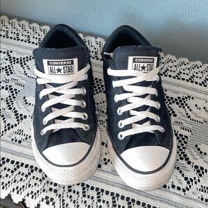 Converse Black Low Top Canvas Sneakers with White Accents padded tongue